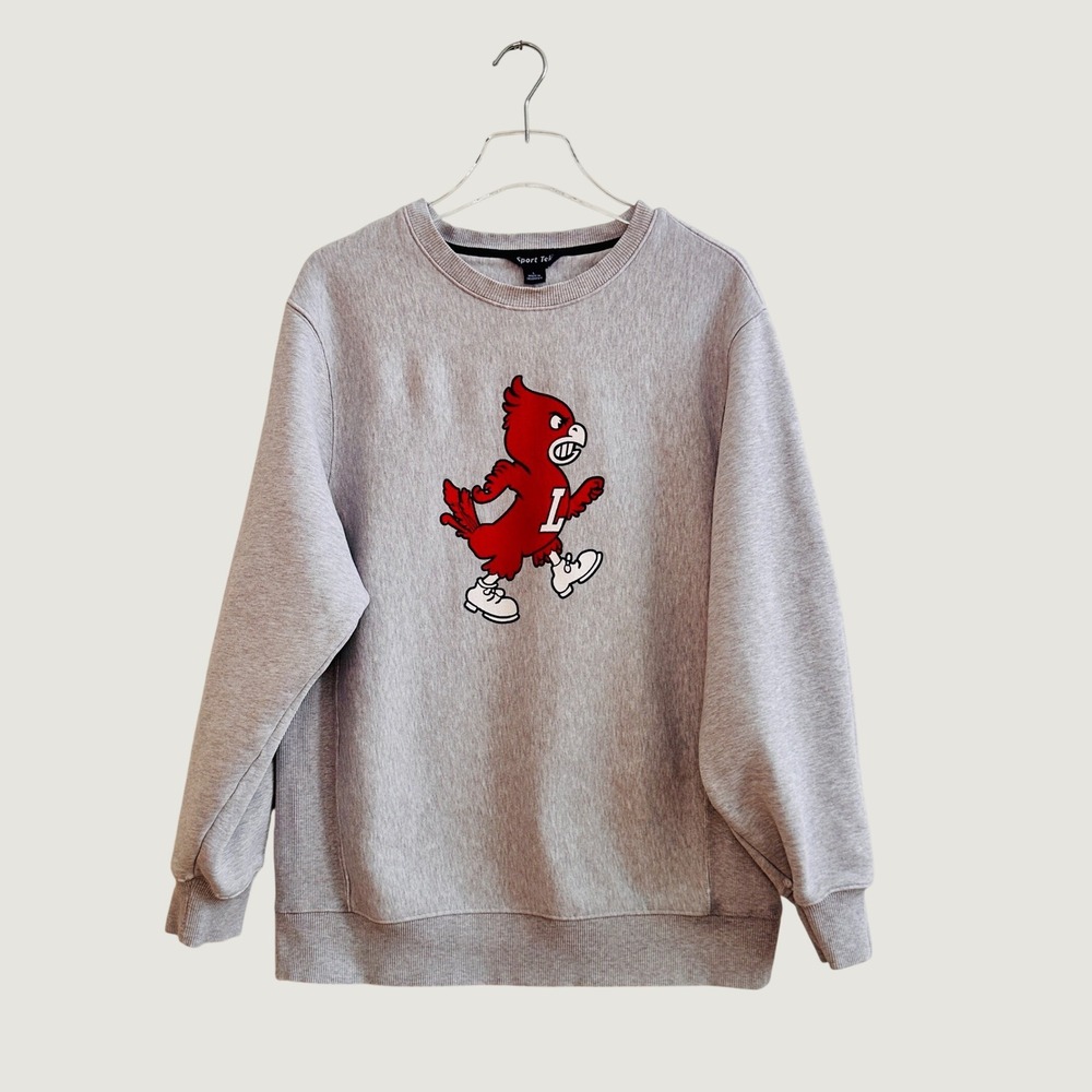 Sport-Tek Mens Heather Grey Cardinal Mascot Graphic Fleece Sweatshirt Large